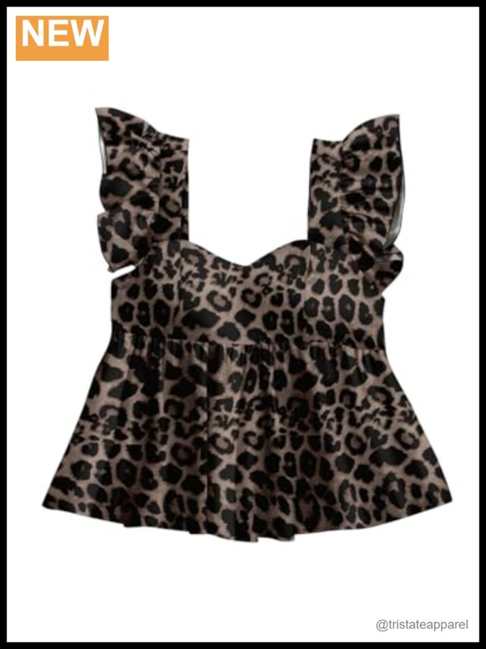 Ruffle Sleeve Leopard Print Peplum Blouse Sweetheart Neck Babydoll Crop Top